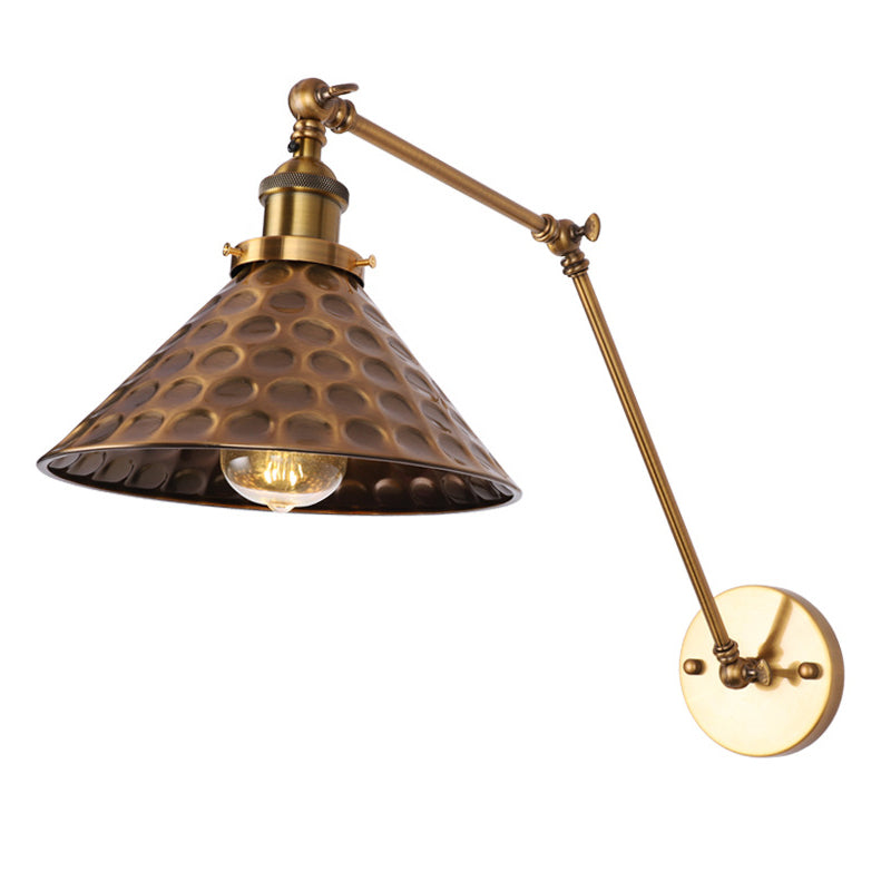Vintage Industrial Cone Leuchte Leuchte Metall 1-Licht Wandleuchte in Messing und Weiß