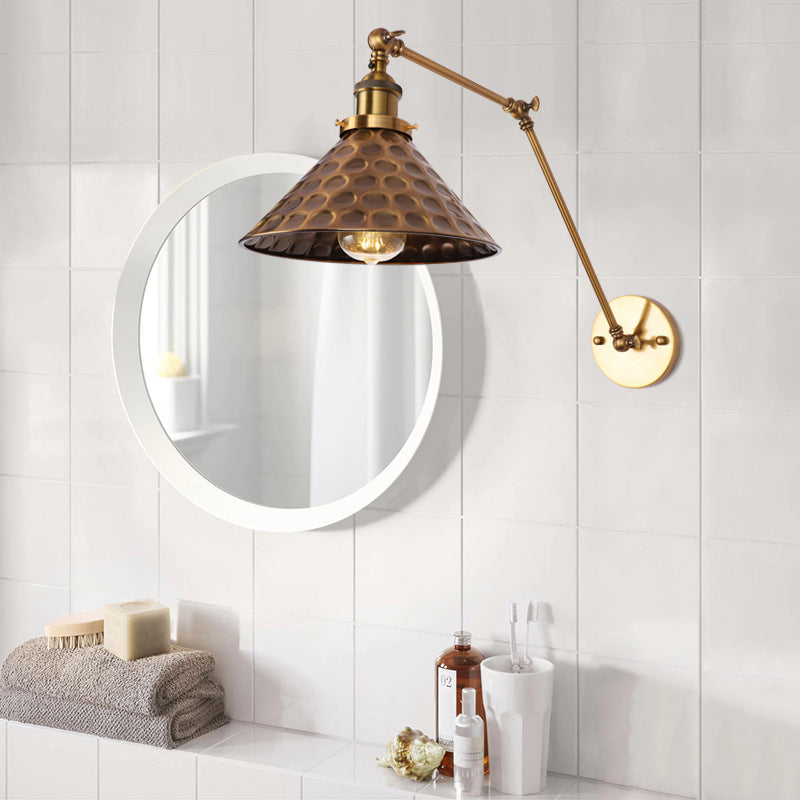 Vintage Industrial Cone Leuchte Leuchte Metall 1-Licht Wandleuchte in Messing und Weiß