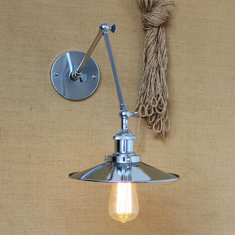 Industrielle Scheune Schwung Arm Saftleuchten Metall 1-Licht-Wandlampe in Chrom und Schwarz