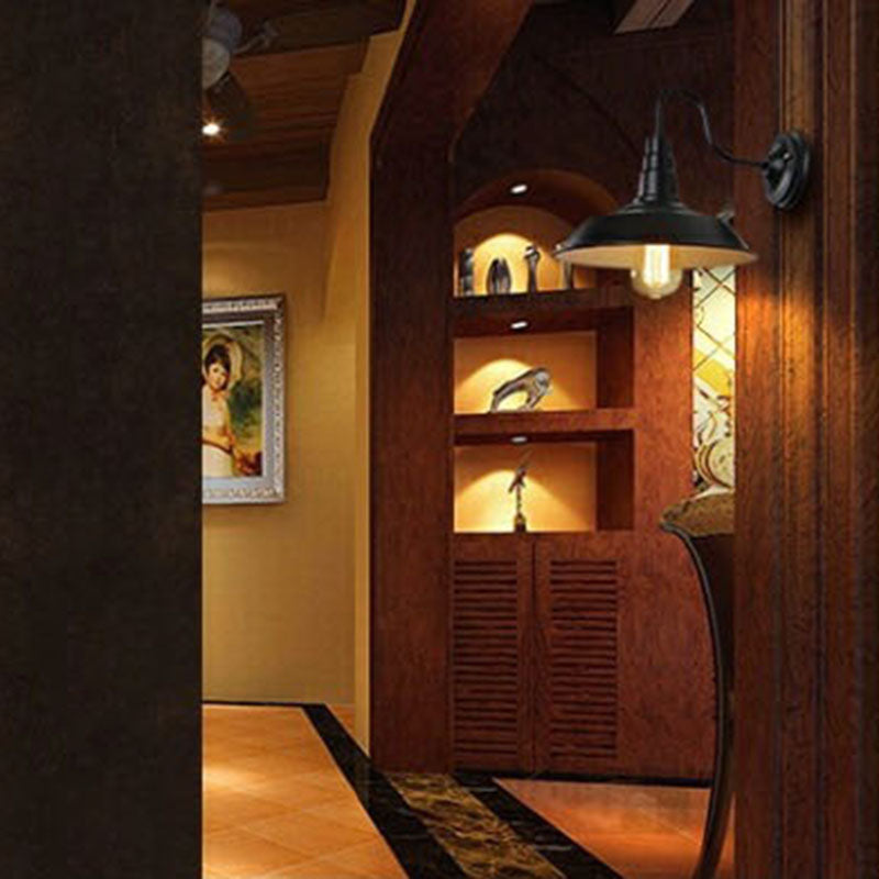 Arched Wall Sconce Fixture Light Industrial Iron 1-Light Wall Lighting in Black