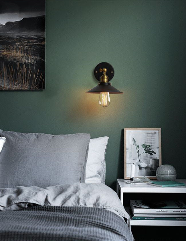 Lámpara de pared de la pared de cono industrial lámpara de metal de 1 luces de 1 luces en negro