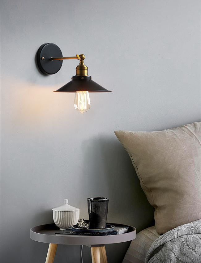 Lámpara de pared de la pared de cono industrial lámpara de metal de 1 luces de 1 luces en negro