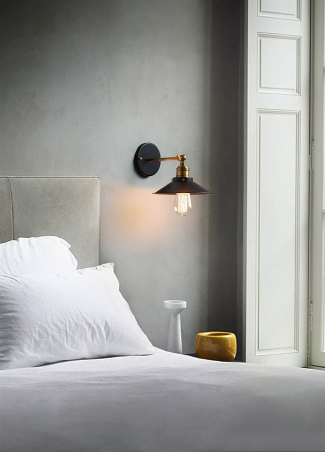 Lámpara de pared de la pared de cono industrial lámpara de metal de 1 luces de 1 luces en negro