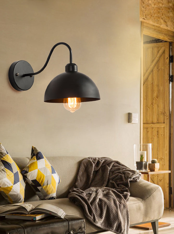 Schwarzer Dom Schattenbad Leuchte Industriemetall 1-Licht-Wandmontageleuchte
