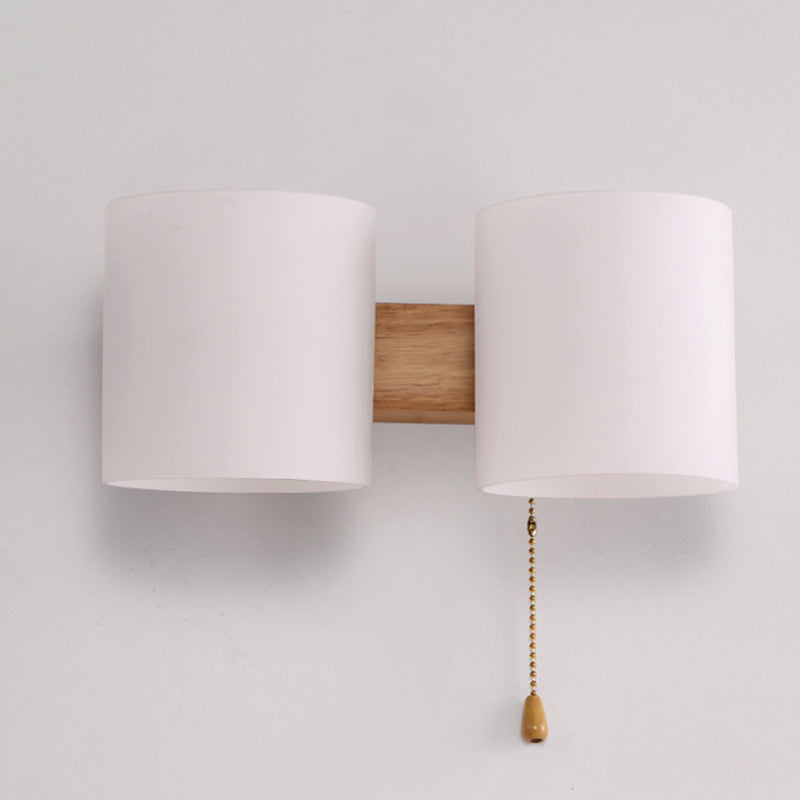 Wooden Cylindrical Wall Lamp in Modern Concise Style White Glass Wall Light for Bedroom