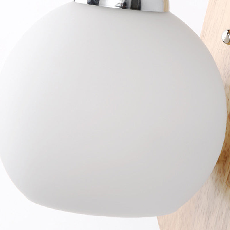 White Glass Wall Lamp in Modern Minimalist Style Wooden Globe Wall Light for Interior Spaces