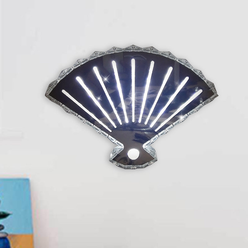 Black Fan Wall Lamp Minimal LED Beveled Crystal Wall Mounted Lighting in Warm/White Light
