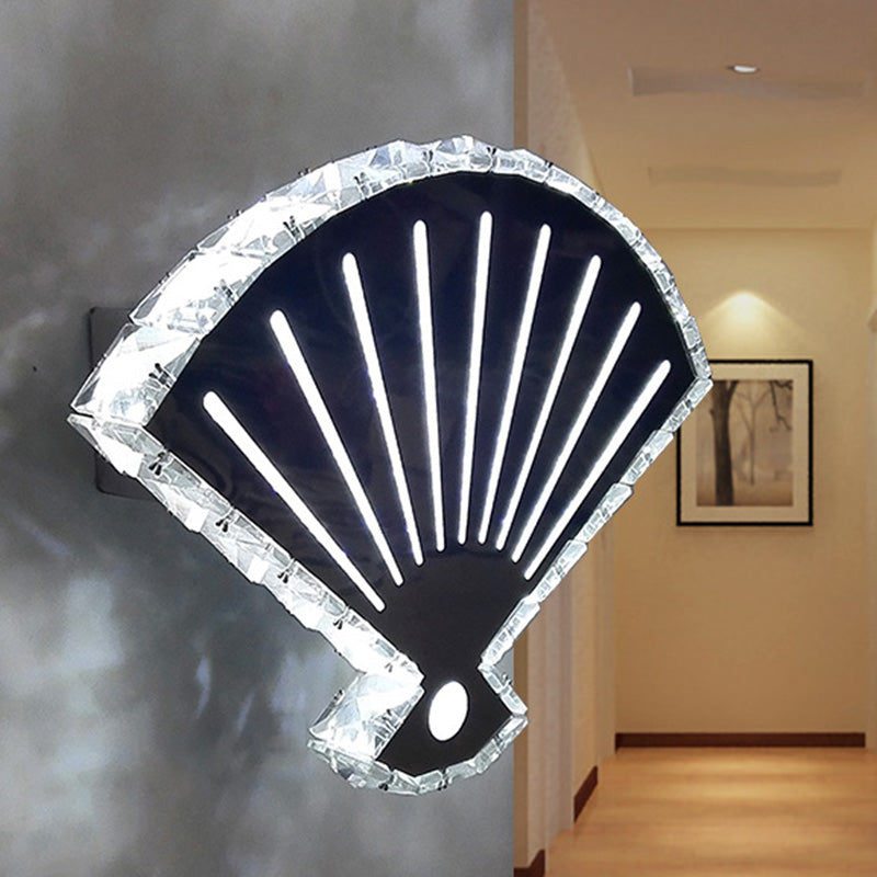 Black Fan Wall Lamp Minimal LED Beveled Crystal Wall Mounted Lighting in Warm/White Light