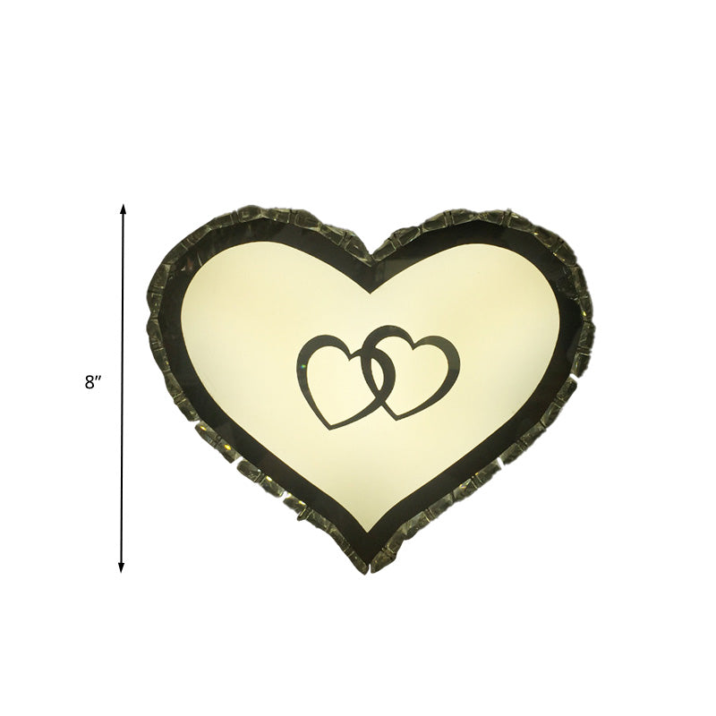 LED Bedroom Wall Sconce Lighting Simple White Wall Light Fixture with Heart-Shaped Crystal Shade in Warm/White/2 Color Light