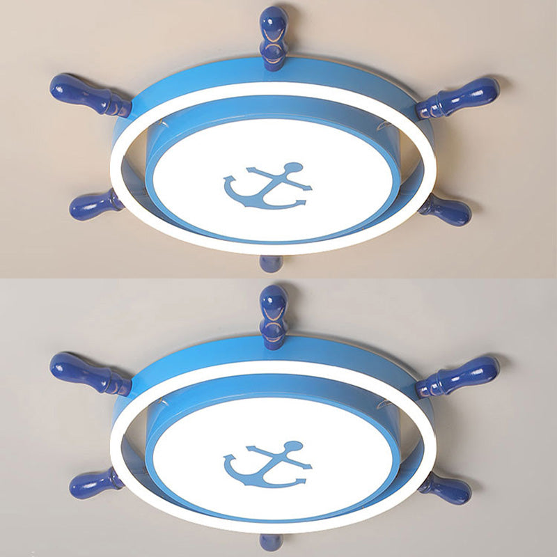 Plafonnier LED pour chambre à coucher, plafonnier bleu méditerranéen avec abat-jour en métal ancre