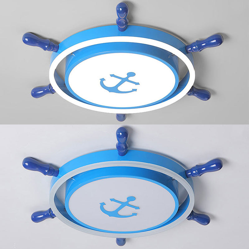 Plafonnier LED pour chambre à coucher, plafonnier bleu méditerranéen avec abat-jour en métal ancre