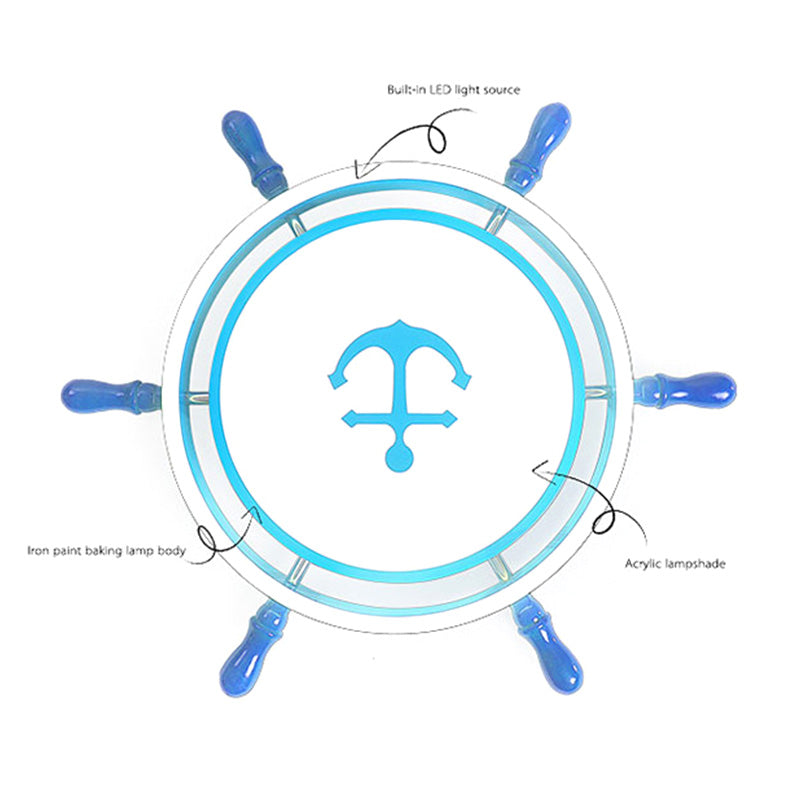 Plafonnier LED pour chambre à coucher, plafonnier bleu méditerranéen avec abat-jour en métal ancre