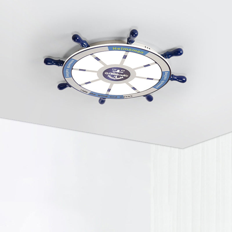 Méditerranée Rudder Ceiling Light Fixture Metal Boys Bedroom LED Ceiling Flush Mount in Blue