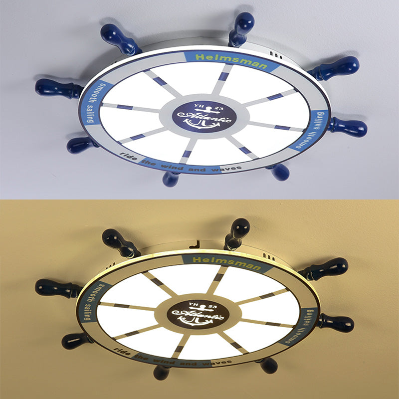 Méditerranée Rudder Ceiling Light Fixture Metal Boys Bedroom LED Ceiling Flush Mount in Blue