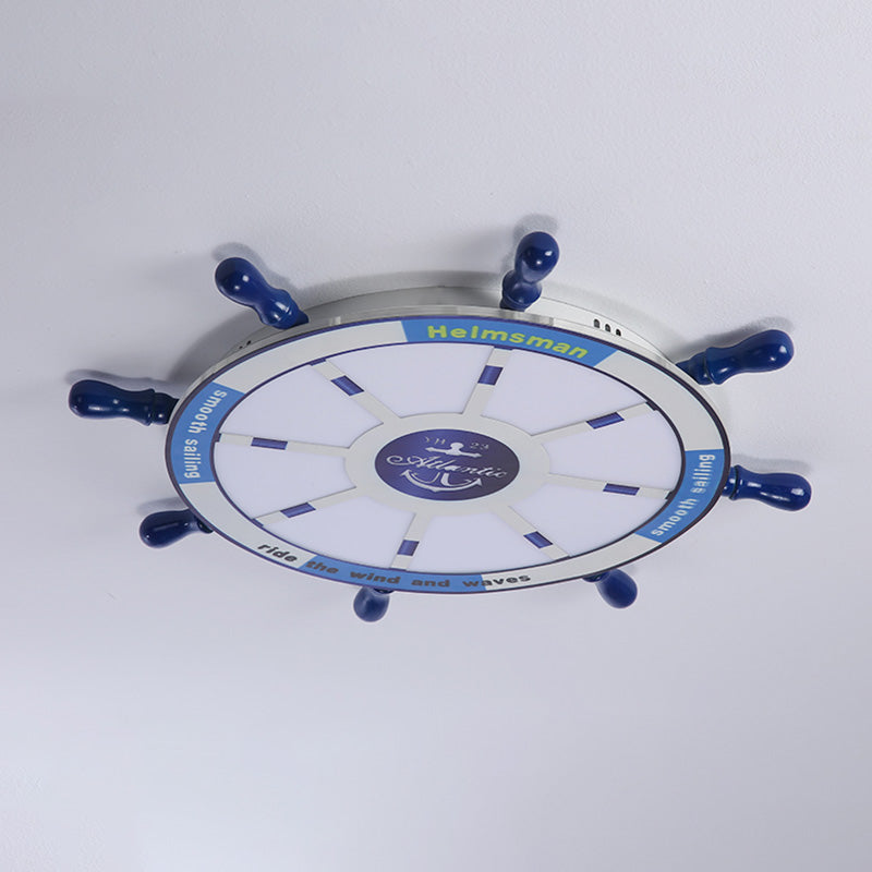 Méditerranée Rudder Ceiling Light Fixture Metal Boys Bedroom LED Ceiling Flush Mount in Blue