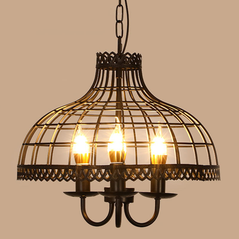 Cage Shaped Restaurant Chandelier Light Fixture Industrial Metal Black Pendant Light Fixture