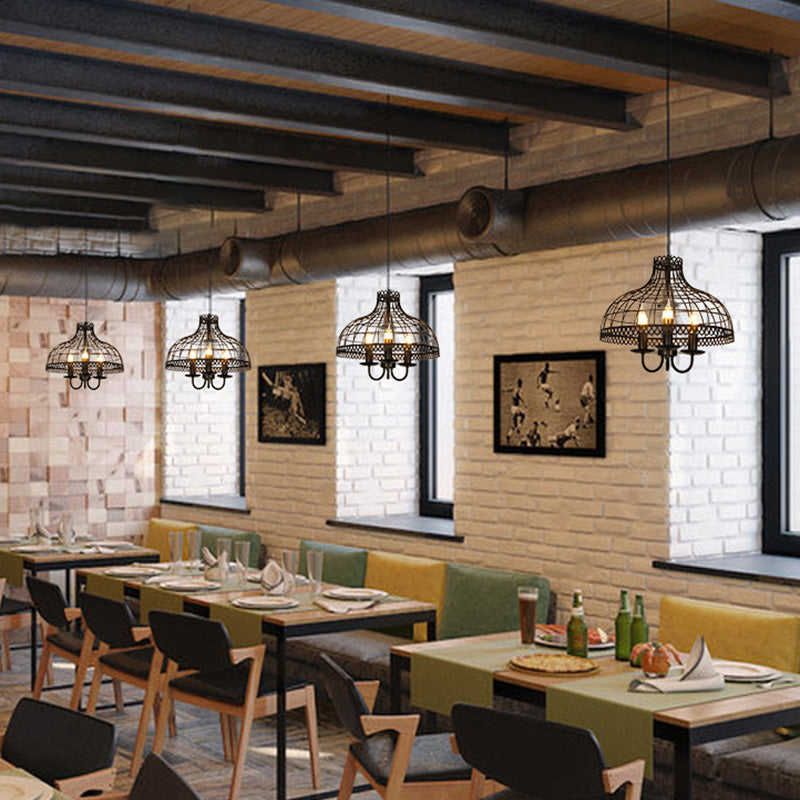 Caged Metal Chandelier Light Fixture Industrial Restaurant Pendant Chandelier in Black