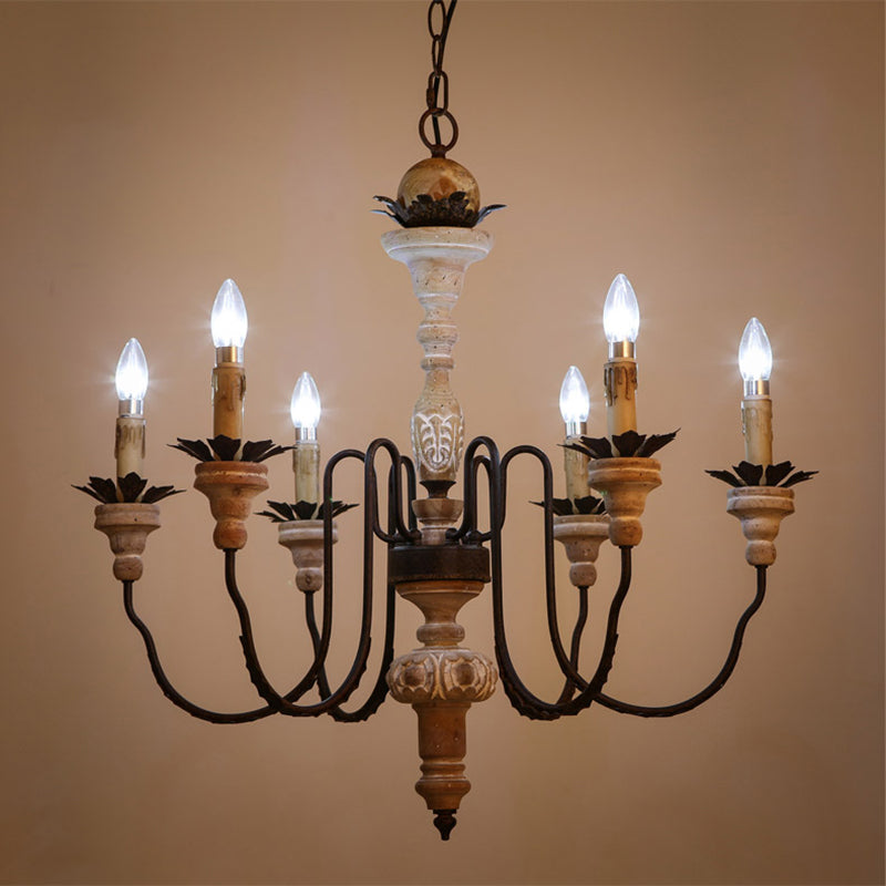 Rustic Candlestick Pendant Light Fixture Wooden Chandelier in Distressed White
