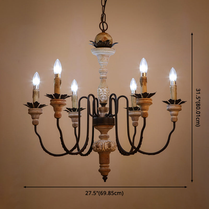 Rustic Candlestick Pendant Light Fixture Wooden Chandelier in Distressed White