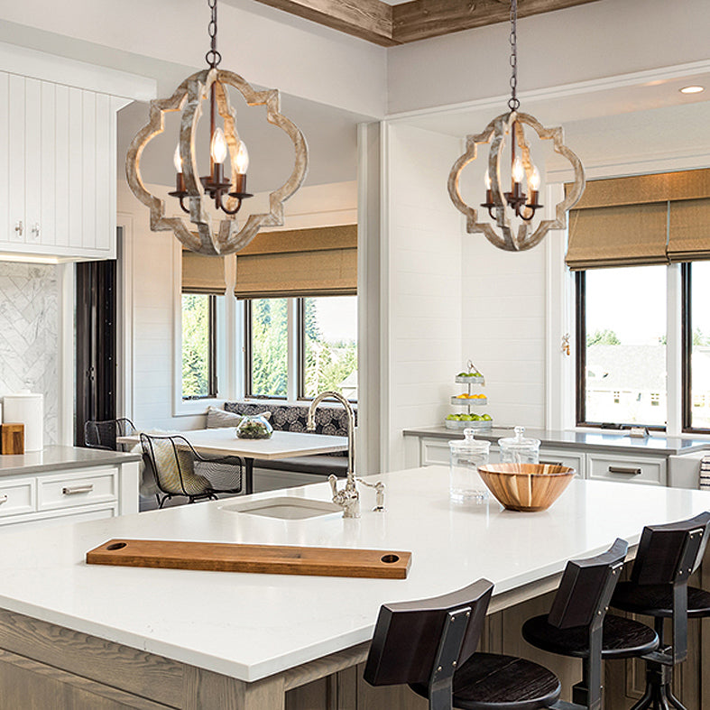 Hölzerne Käfig Anhänger Beleuchtung Französischer Land Kronleuchter für Esszimmer