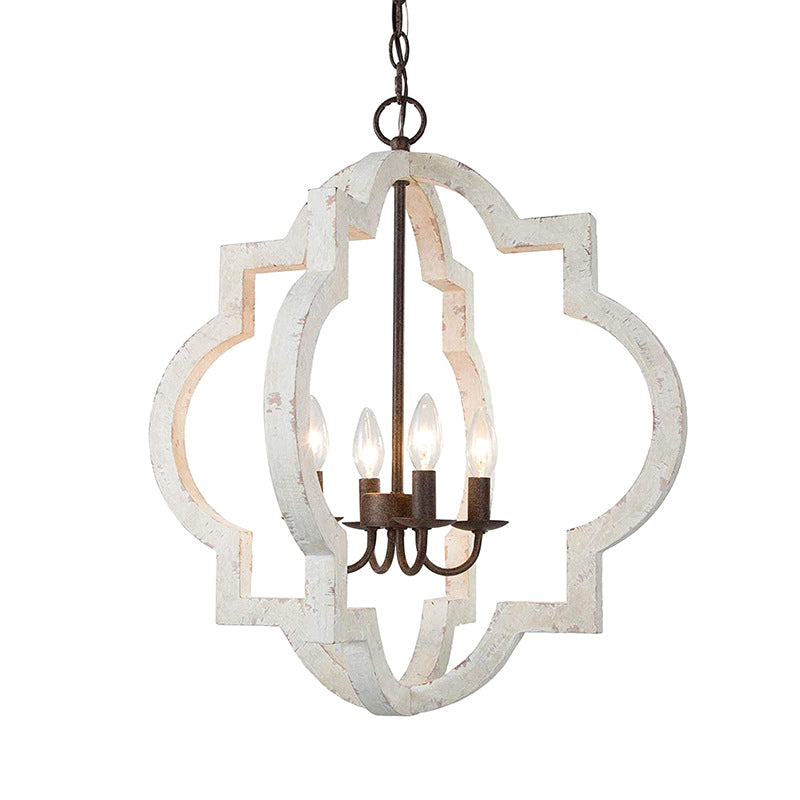 Iluminación colgante de jaula de madera araña de campo francesa para comedor