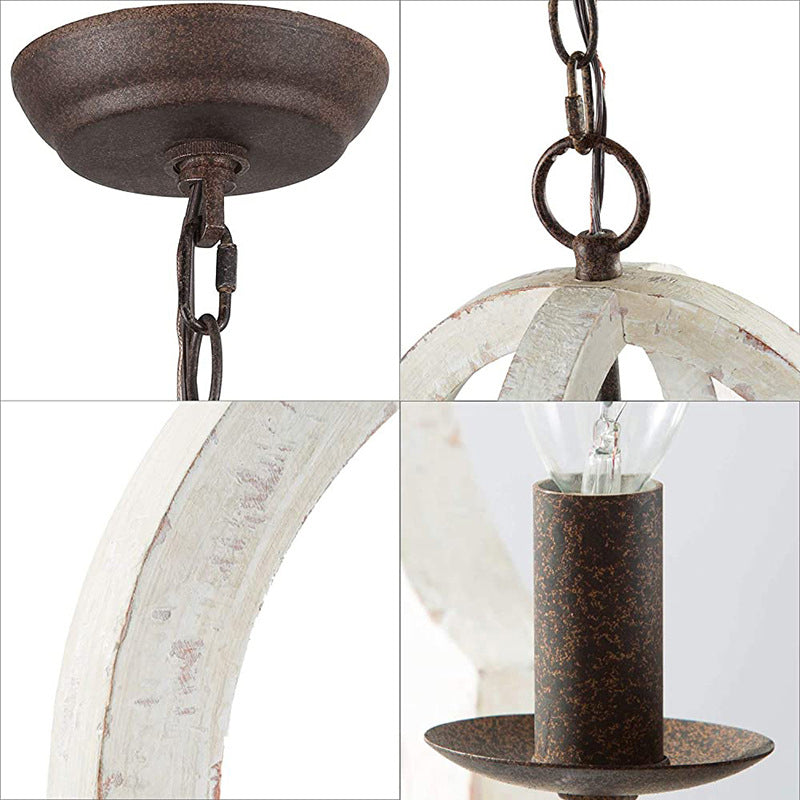 Iluminación colgante de jaula de madera araña de campo francesa para comedor