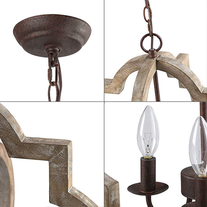 Iluminación colgante de jaula de madera araña de campo francesa para comedor