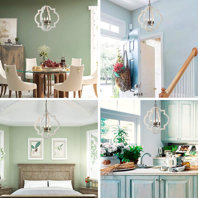 Iluminación colgante de jaula de madera araña de campo francesa para comedor