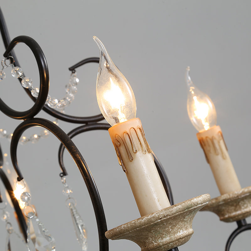 5 Bulbs Candle Hanging Lamp Countryside Distressed White Iron Chandelier Lighting with Wood Beads