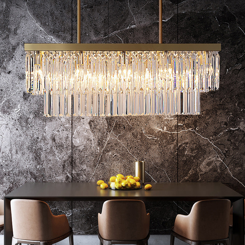Rectangle Crystal Island Pendant Light Minimalist Style Clear Island Light Fixture