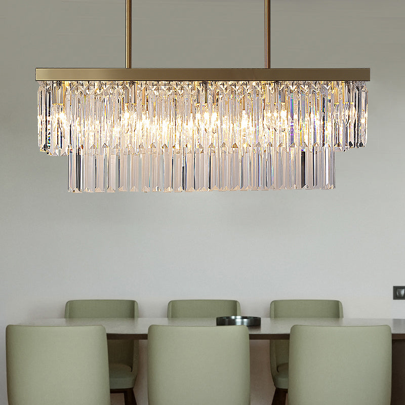 Rectangle Crystal Island Pendant Light Minimalist Style Clear Island Light Fixture