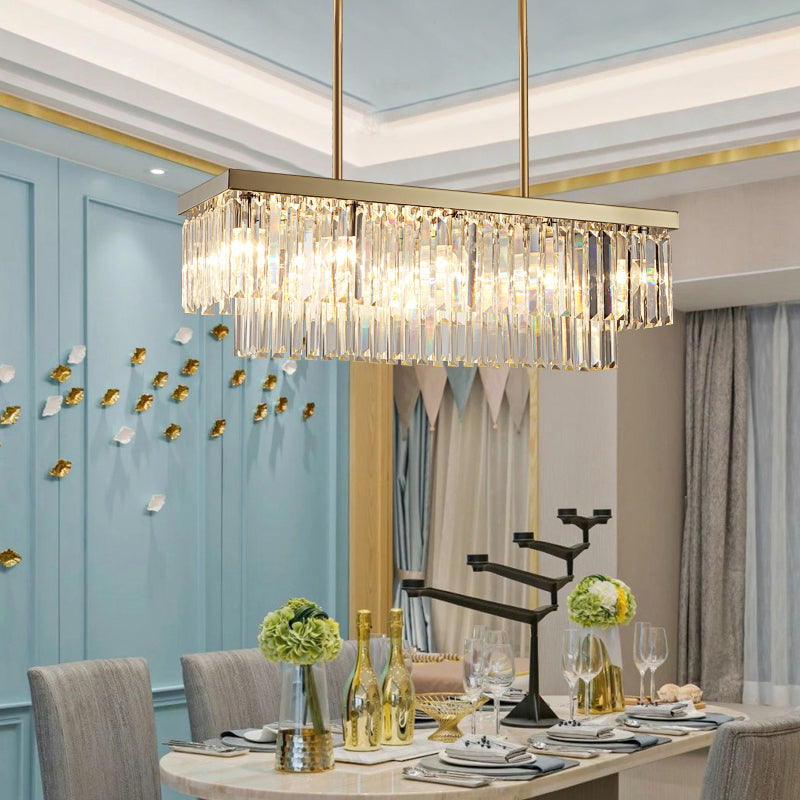 Rectangle Crystal Island Pendant Light Minimalist Style Clear Island Light Fixture