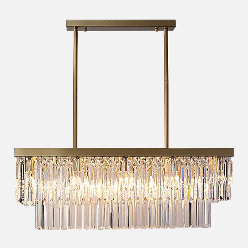 Rectangle Crystal Island Pendant Light Minimalist Style Clear Island Light Fixture