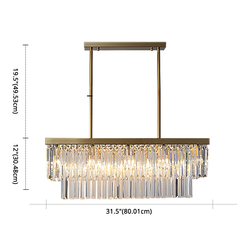 Rectangle Crystal Island Pendant Light Minimalist Style Clear Island Light Fixture