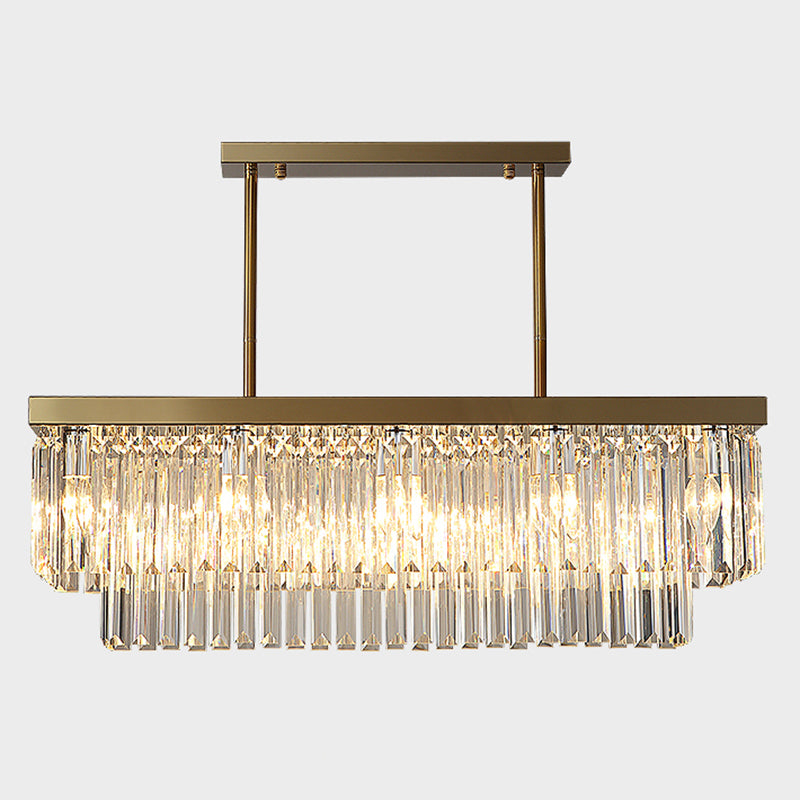 Rectangle Crystal Island Pendant Light Minimalist Style Clear Island Light Fixture