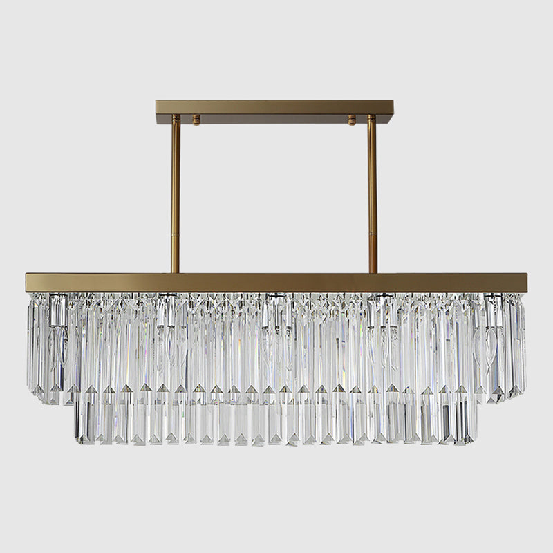 Rectangle Crystal Island Pendant Light Minimalist Style Clear Island Light Fixture