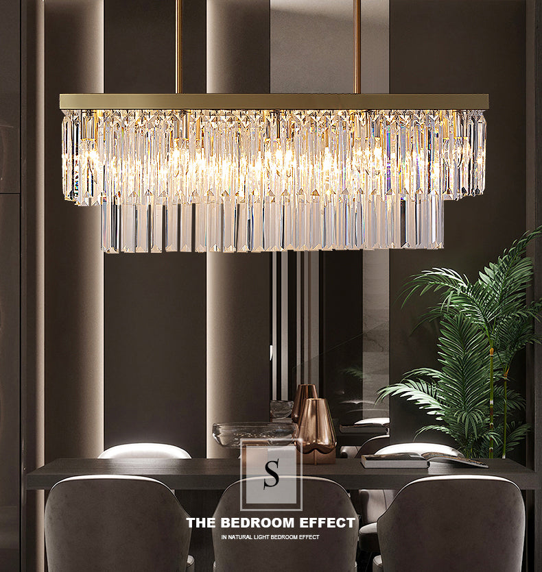 Rectangle Crystal Island Pendant Light Minimalist Style Clear Island Light Fixture