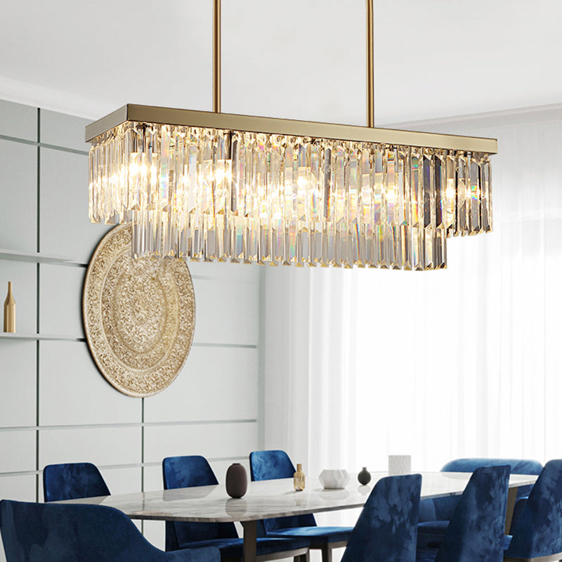 Rectangle Crystal Island Pendant Light Minimalist Style Clear Island Light Fixture