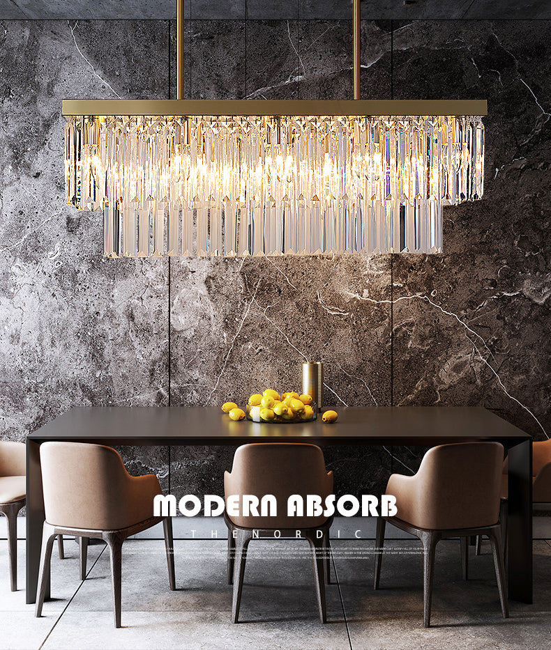 Rectangle Crystal Island Pendant Light Minimalist Style Clear Island Light Fixture
