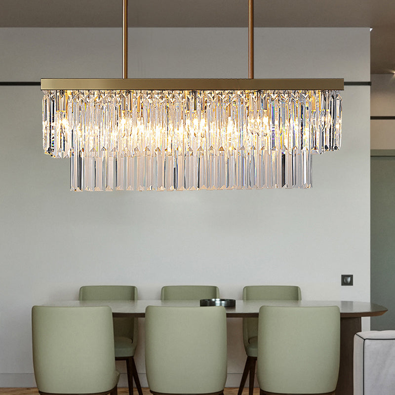 Rectangle Crystal Island Pendant Light Minimalist Style Clear Island Light Fixture