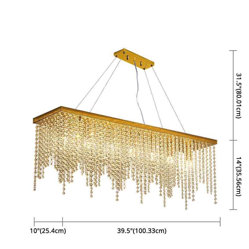 Rectangular Island Light Fixture Modern Crystal Dinning Room Island Pendant Light in Gold