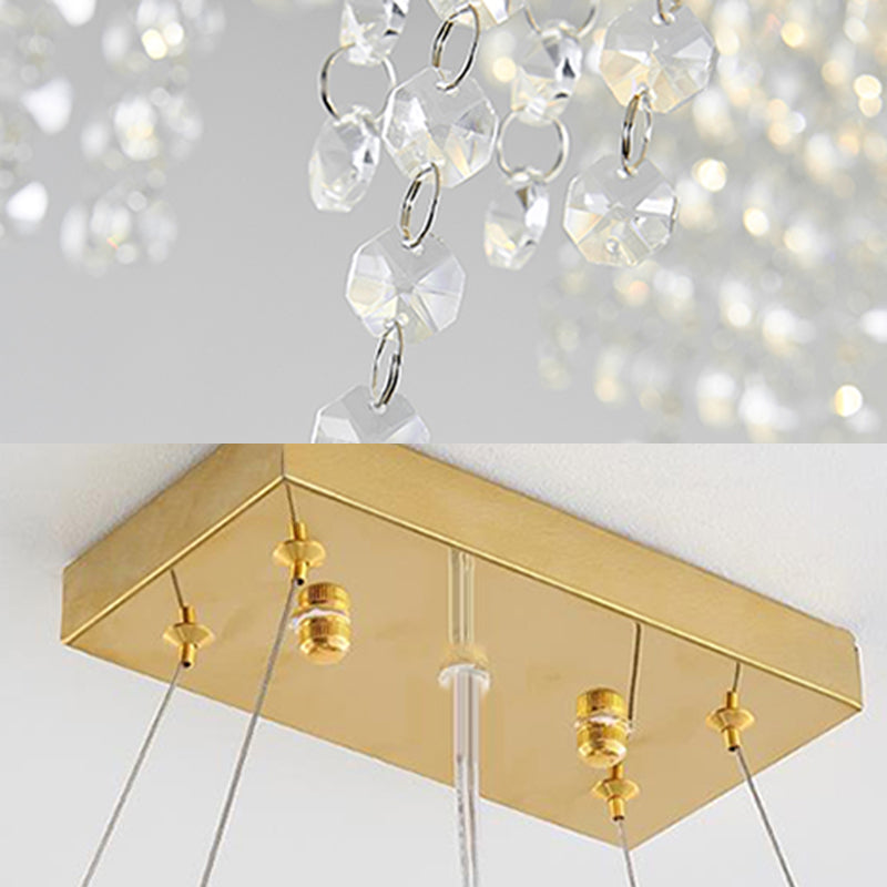 Rectangular Island Light Fixture Modern Crystal Dinning Room Island Pendant Light in Gold