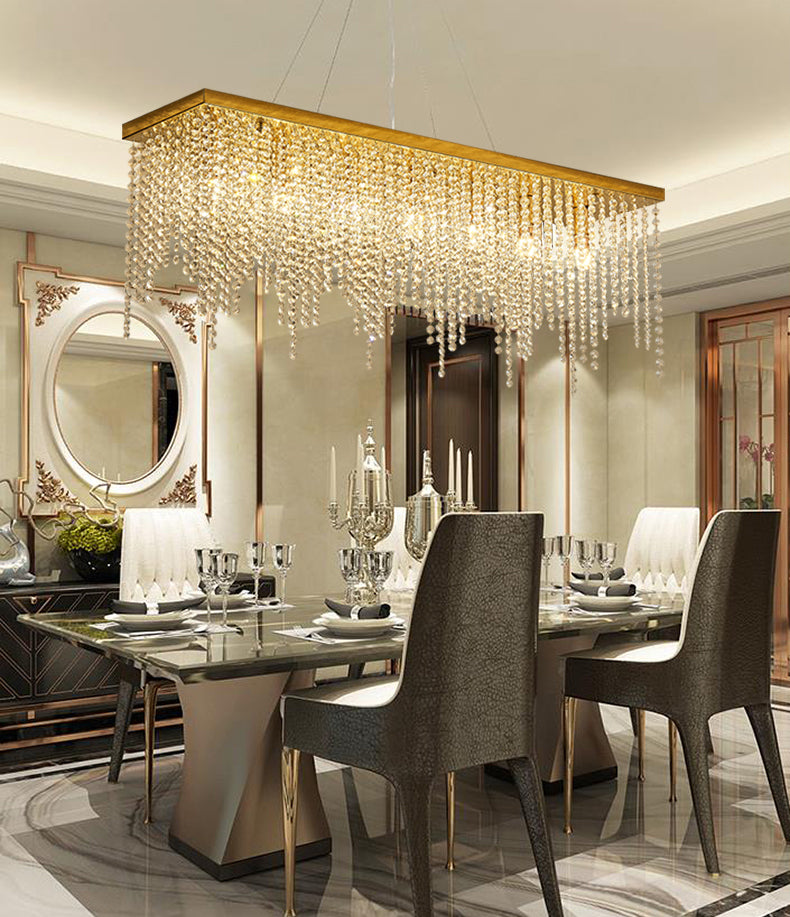 Rectangular Island Light Fixture Modern Crystal Dinning Room Island Pendant Light in Gold