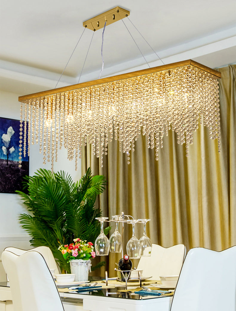 Rectangular Island Light Fixture Modern Crystal Dinning Room Island Pendant Light in Gold