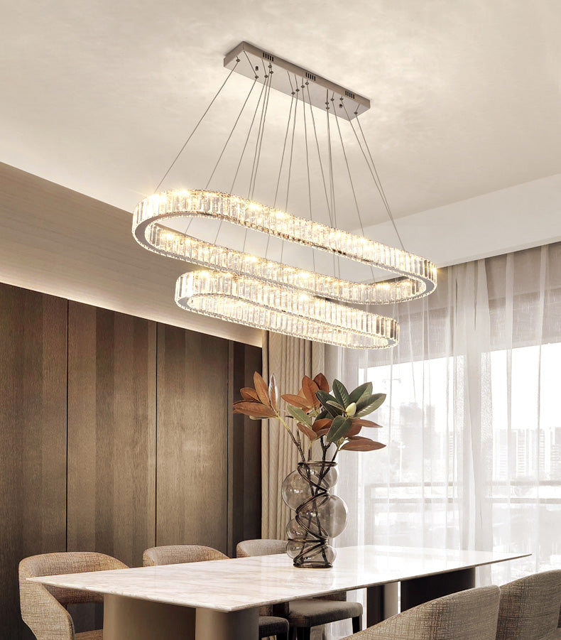 Luz de la isla ovalada plateada lámpara de lámpara de cristal led nórdico lámpara de lámpara de lámpara