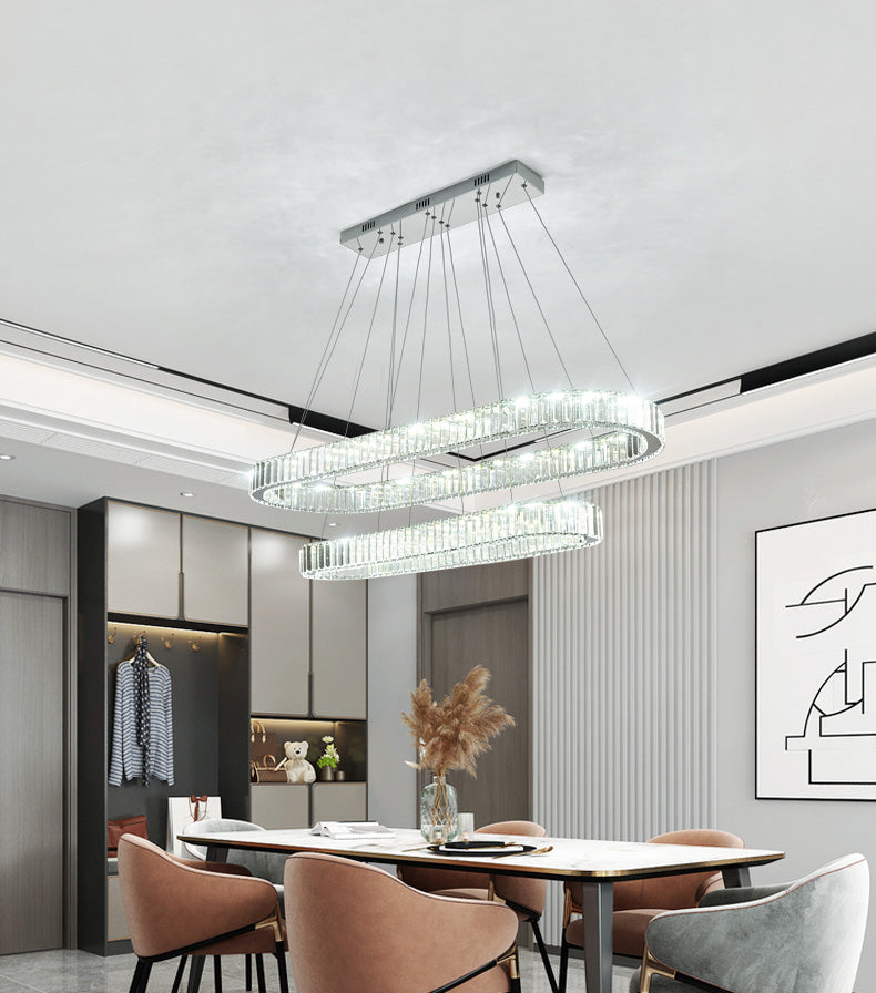 Luz de la isla ovalada plateada lámpara de lámpara de cristal led nórdico lámpara de lámpara de lámpara