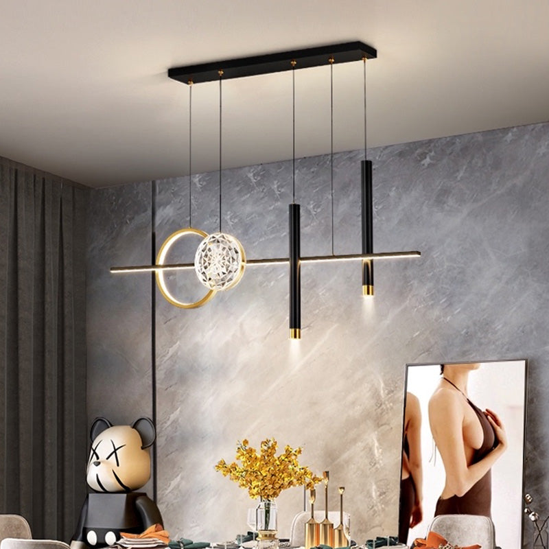 Nordic Linear Island Chandelier Light Metal Dinning Room LED Island Lightture en or-noir