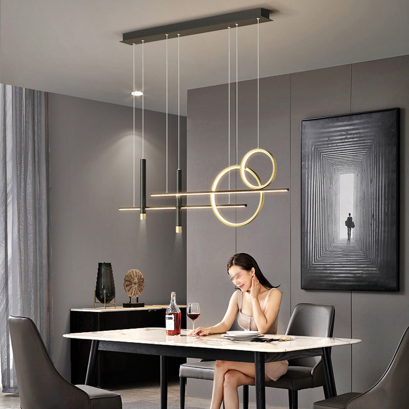 Minimalist LED Island Lighting Fixture Linear Island Chandelier Light with Metal Shade