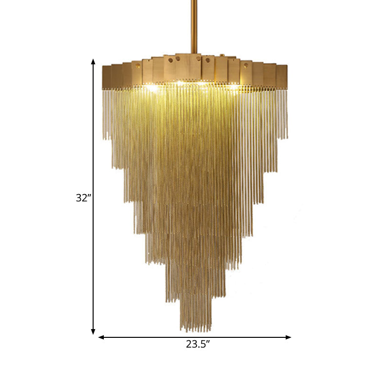 Metal Conical Chandelier Lamp Traditional 16 Lights Living Room Suspension Lighting in Brass