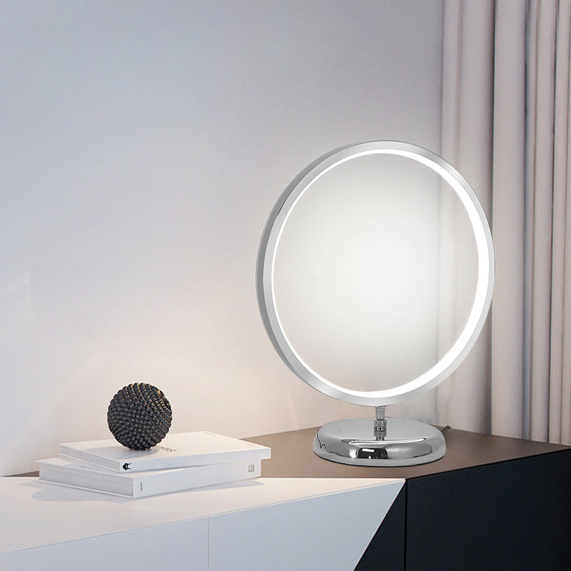 Chrome Ring Shaped Night Stand Lamp Simple Style Metal LED Table Light